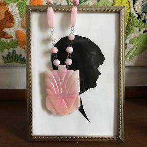 Vtg Mexican Pink Onyx Carved Necklace w Pendant